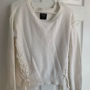 White scoop braided sweater